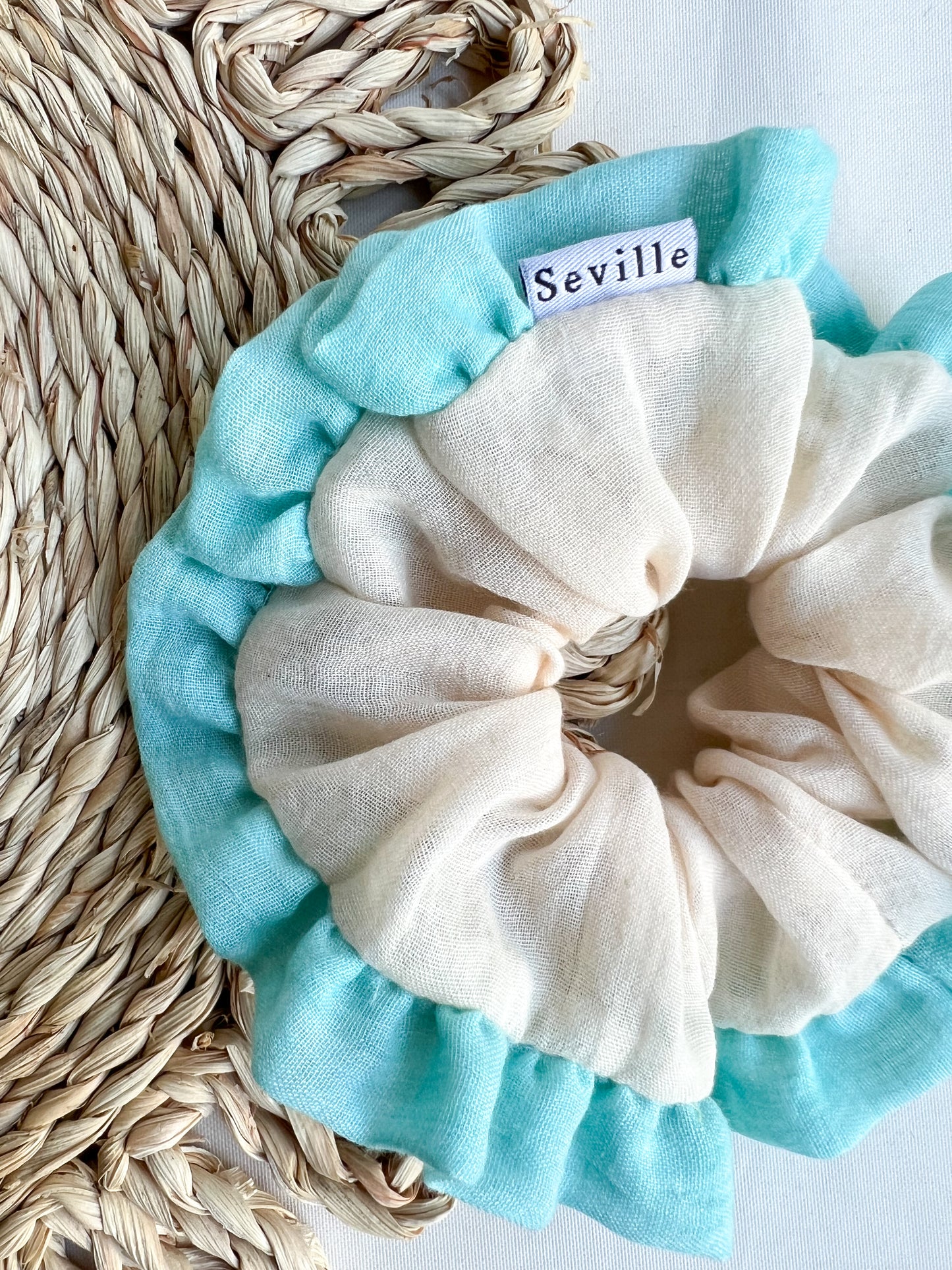 Scrunchie Lino Vuelos Celeste