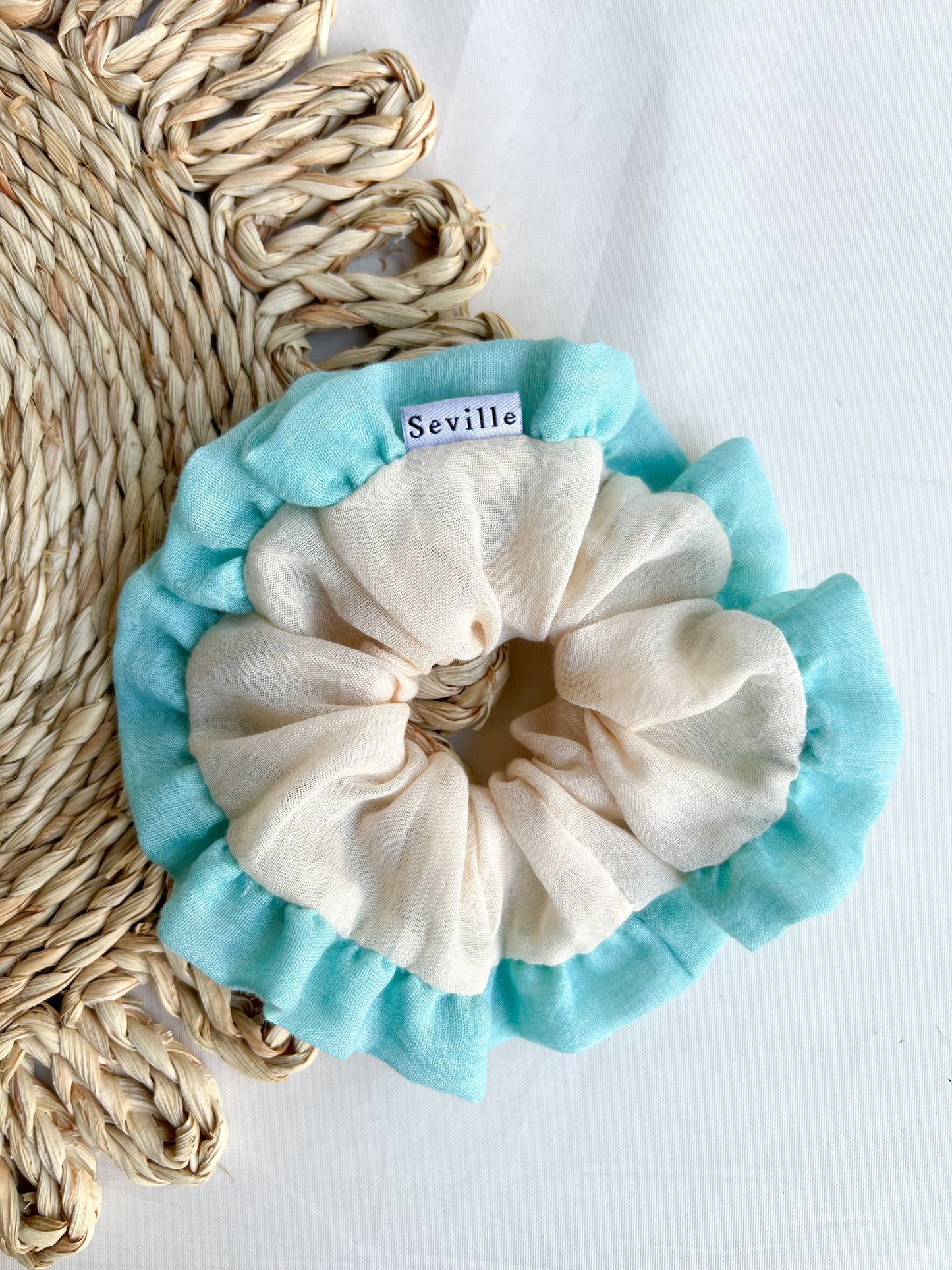 Scrunchie Lino Vuelos Celeste