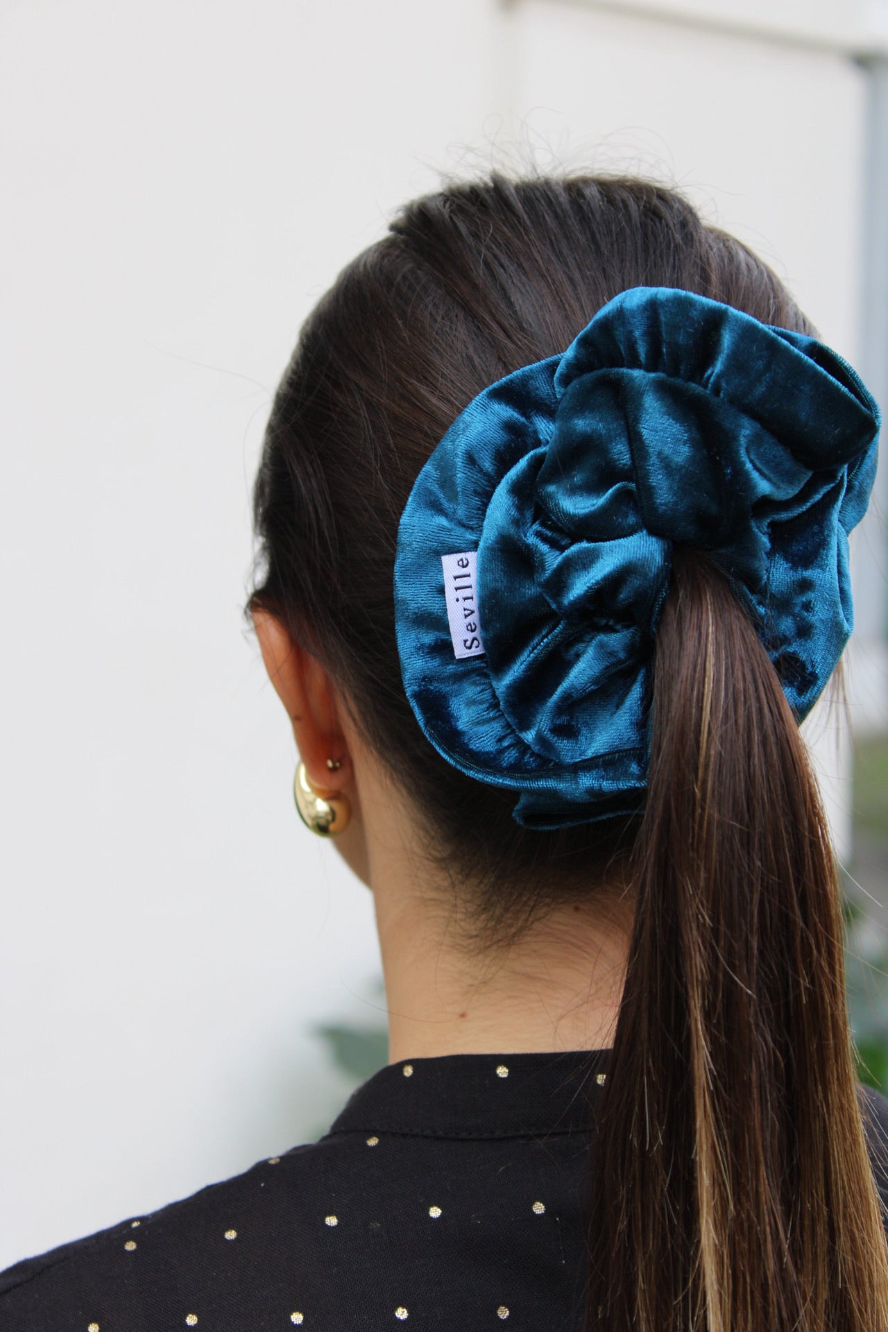 Scrunchie Vuelos Terciopelo Turquesa