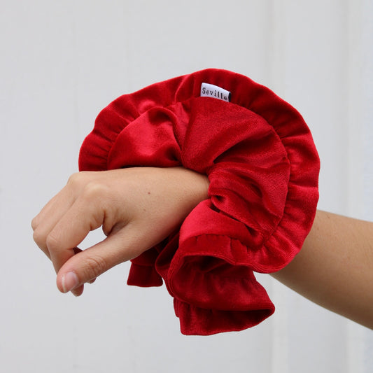Scrunchie Vuelos Terciopelo Rojo