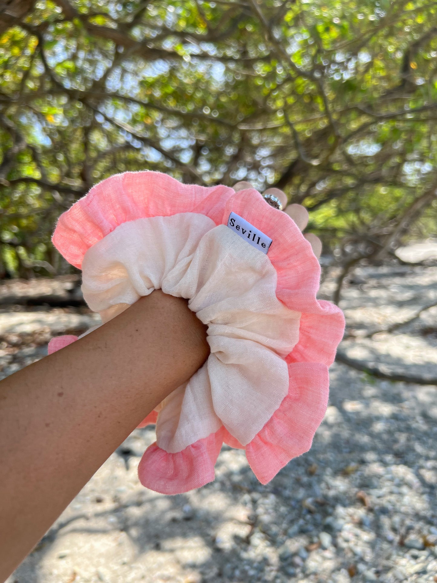 Scrunchie Lino Vuelos Rosado